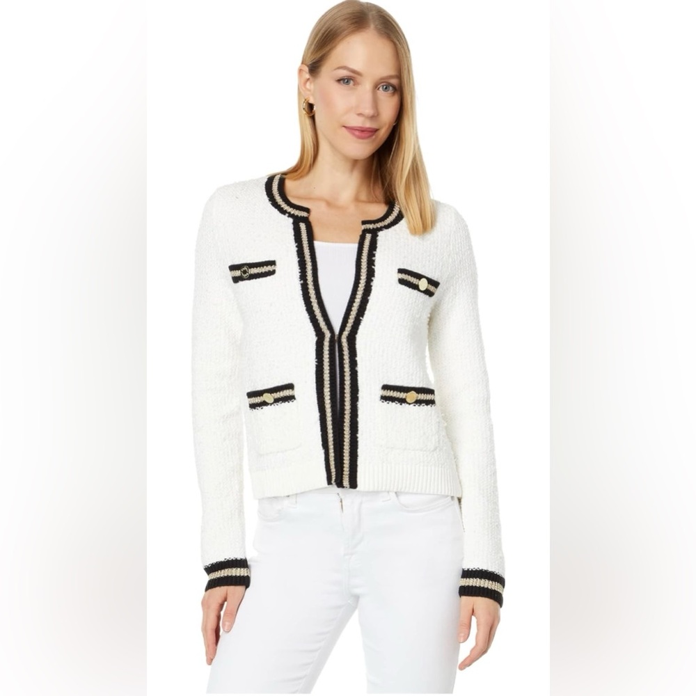 Lilly Pulitzer Nalayna Cardigan - Black, White, Gold XS
